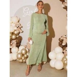 maternity Women's Solid Color Boat Neck Long Sleeve Elegant Dress  Gende…